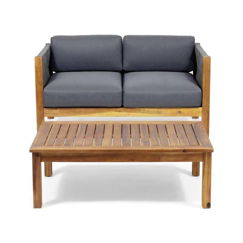 2-Person Acacia Wood Outdoor Conversation Set, 2 Pieces: Table, 1 Loveseat