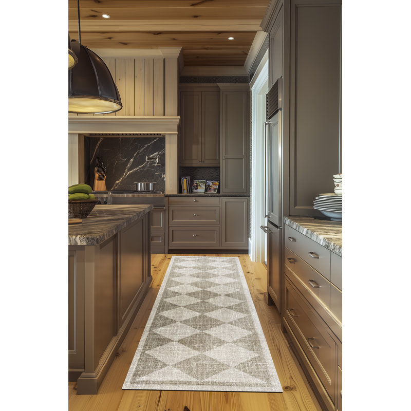 Arthur Diamonds Neutral One-Piece Washable Runner, 28" W x 75" L