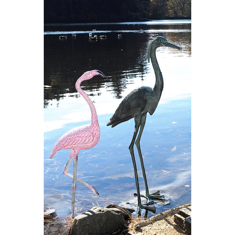 Pink and White Cast Aluminum Flamingo Garden Statue