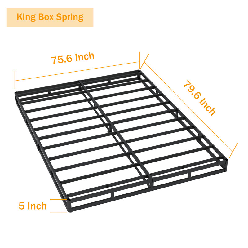 5 Inch Box Spring Low Profile Metal Frame Heavy Duty Easy Assembly, King