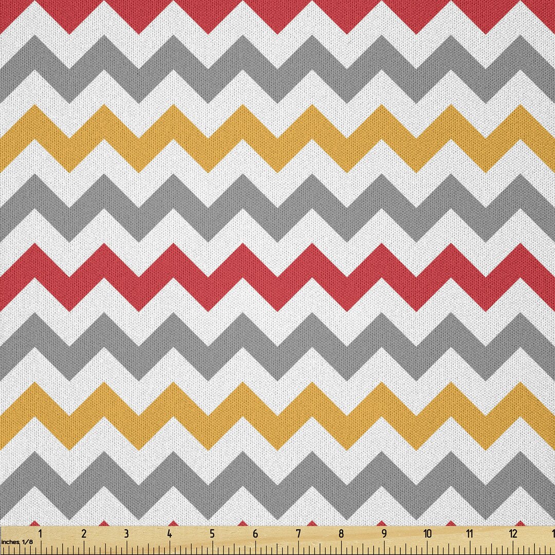 Stoff als Meterware, Abstrakte Retro Chevron, Bunt, Grau Marigold Red