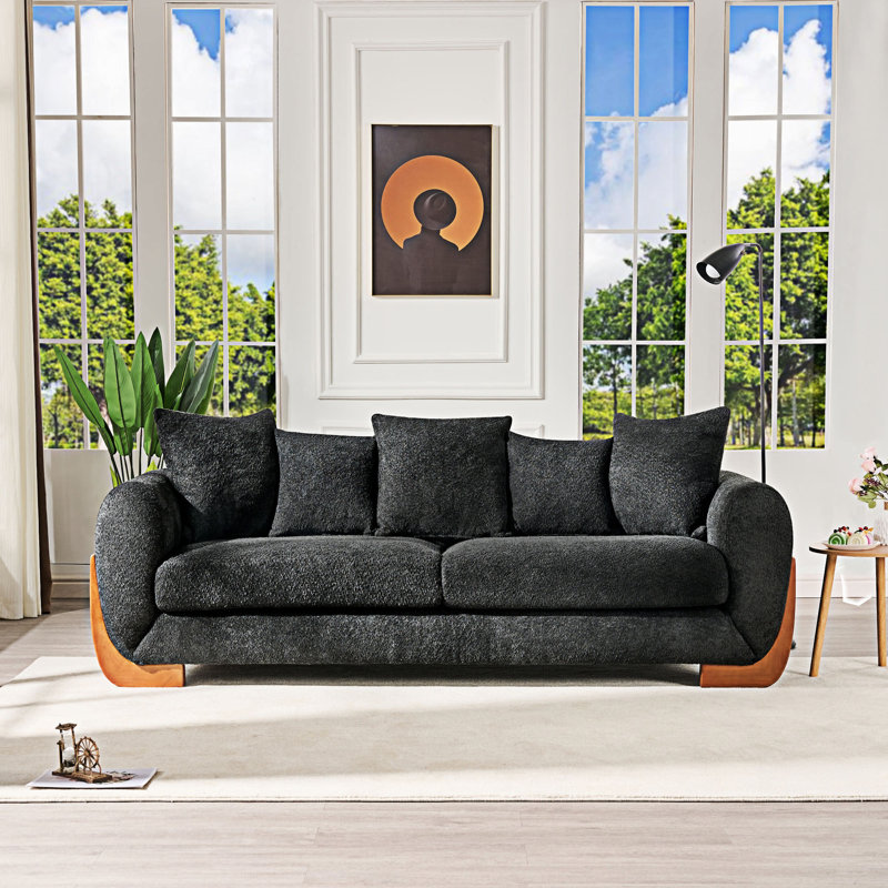 Upholstered Sofa With Pillow, Black