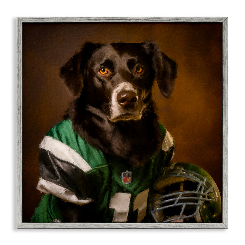 «Football Star Dog», estampe numérique encadrée par Sean Parnell, H 12 po x l 12 po, Estampe numérique Farmhouse
