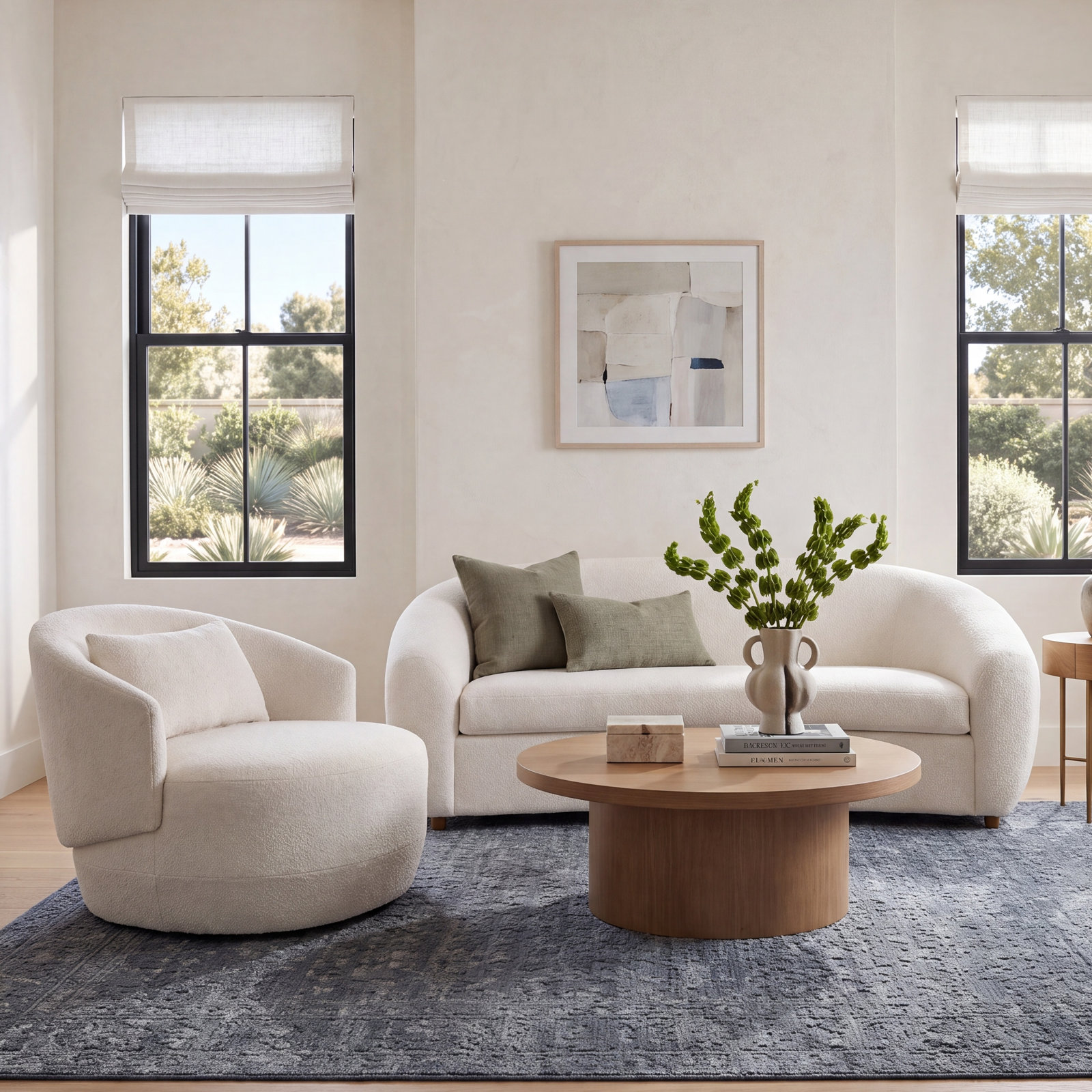 2-Piece Boucle Swivel Living Room Set