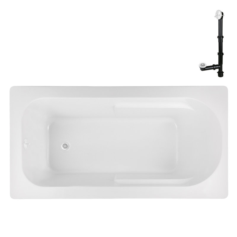 72" x 36" Acrylic Soaking Drop-In Bathtub, Drain Included, Glossy White