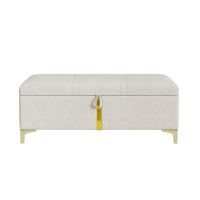 Elegant Upholstered Storage Ottoman,Storage Bench With Metal Legs For Bedroom,Living Room,Fully Assembled Except Legs,Black by Everly Quinn