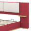 Grand lit plateforme tapissier avec tablettes, tête de lit à panneau moderne avec coins arrondis, lattes en bois massif-1665352993