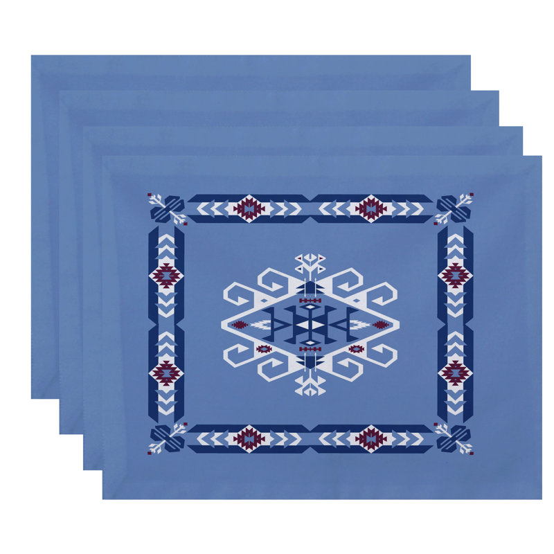 Alfreda Polyester Geometric Rectangle Placemat, Blue