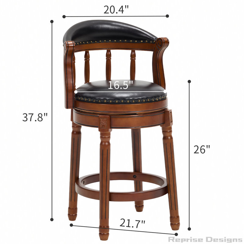 Tabourets de bar en bois à dessus de vache pivotant à 360 degrés, Tabouret de comptoir (siège d'une hauteur de 26 p, Noir