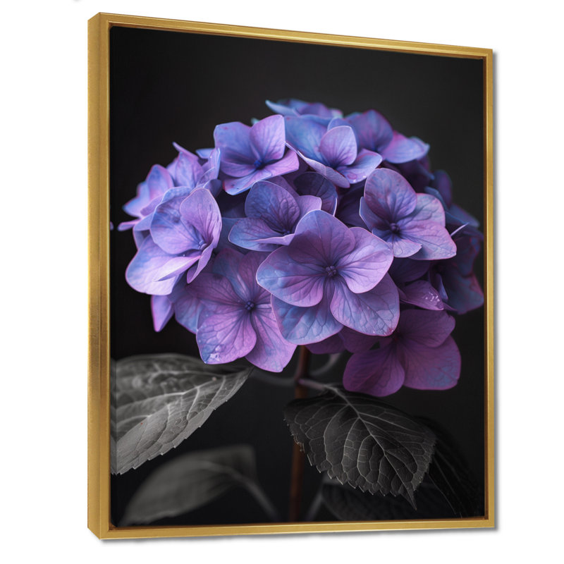 Hortensia mauve, charme de ferme I - hortensia, art mural, H 24 po x l 32 po, Cadre flottant doré