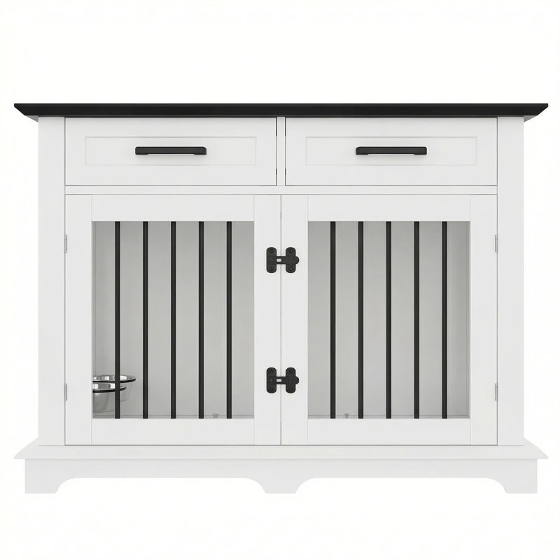 44.48" Large Dog Crate Furniture, White/Black