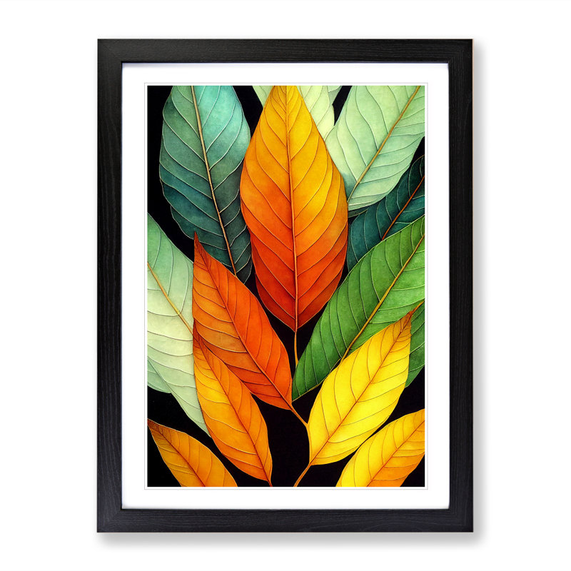Colourful Leaves No.3 - Single Picture Frame Print, Black, 64cm H x 46cm W x 2cm D