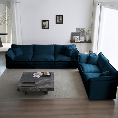Modern Living Room , 2+3 Seater Blue Chenille, Frame Construction Chenille , Deep Seat Couch For Room, Upholstered With Breathable Fabric And Foam