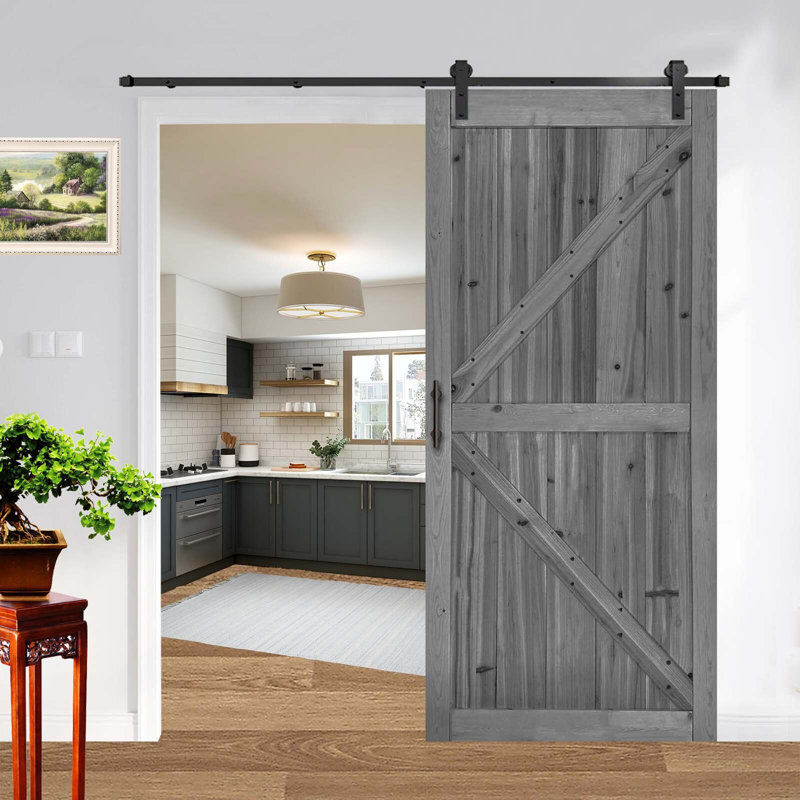 86'' Solid Wood Unfinished without Installation Hardware Kit Barn Door, 38" x 84"