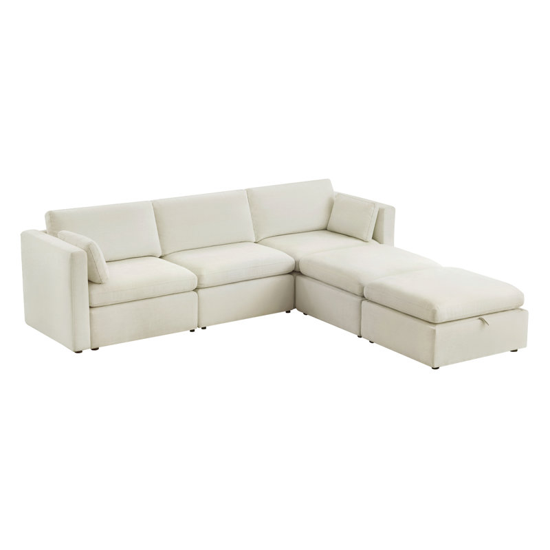 Canapé modulaire rembourré 5 pièces 112,6 po Winfree, Mélange de lin beige