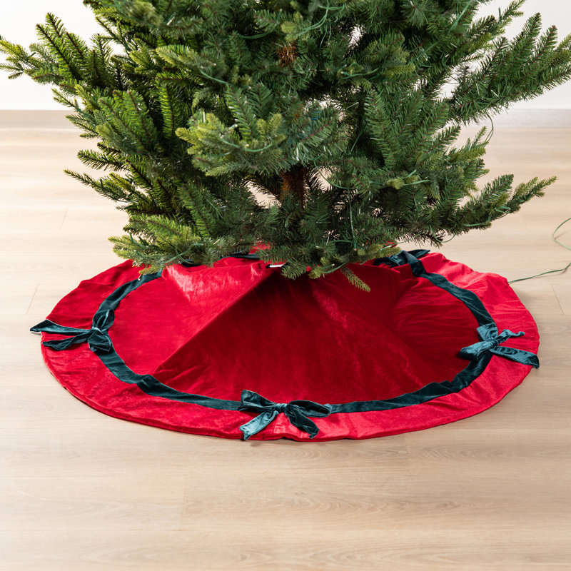 Jupe d'arbre de Noël 48 po en velours rouge avec nœuds