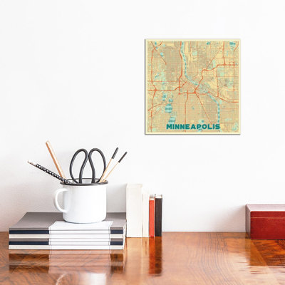 Minneapolis Retro Urban Blueprint Map by Hubert Roguski - Wrapped Canvas Print