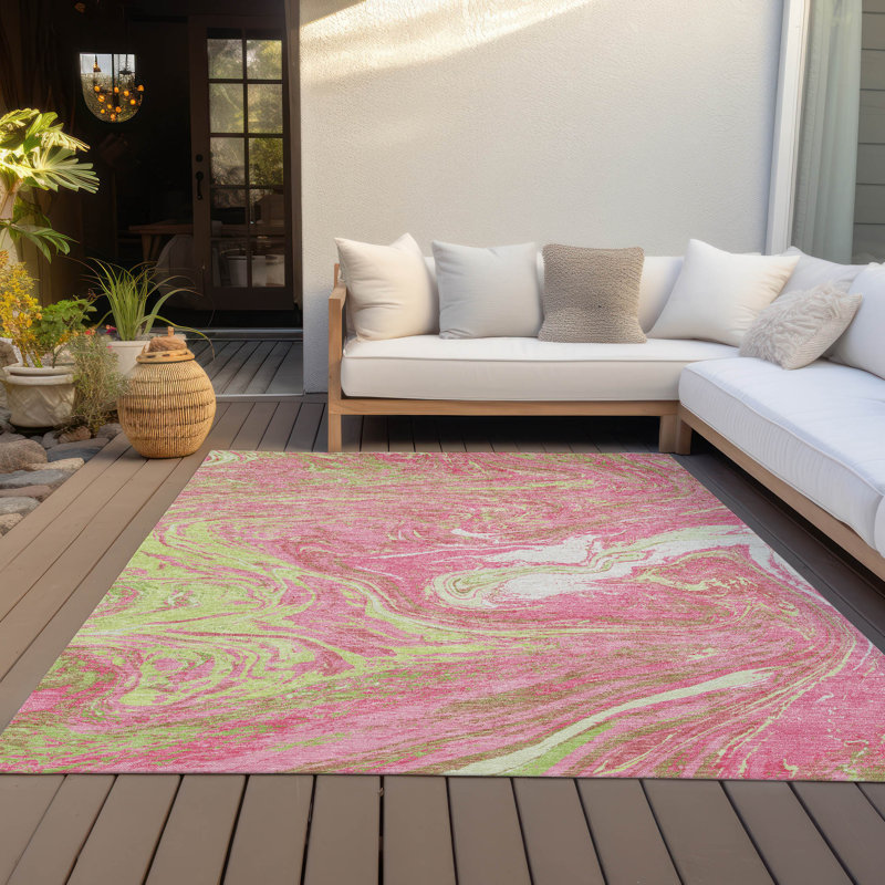 Pink Abstract Synthetic Washable Non-slip 5' x 7' Area Rug
