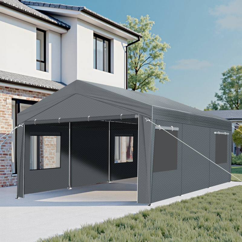10'X20' Heavy-Duty Dark Grey Carport With Reinforced Galvanized Steel Frame