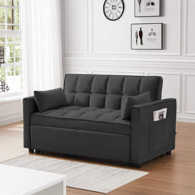 Modern 55" 3-in-1 couch folding sofa bed with two lumbar pillows for living room and office