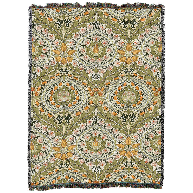 Couverture XL Pure Pure Weavers William Morris Eden - Artisanat d'art - Jeté en coton tissé à la main - fabriqué aux États-Unis (82 x 62)