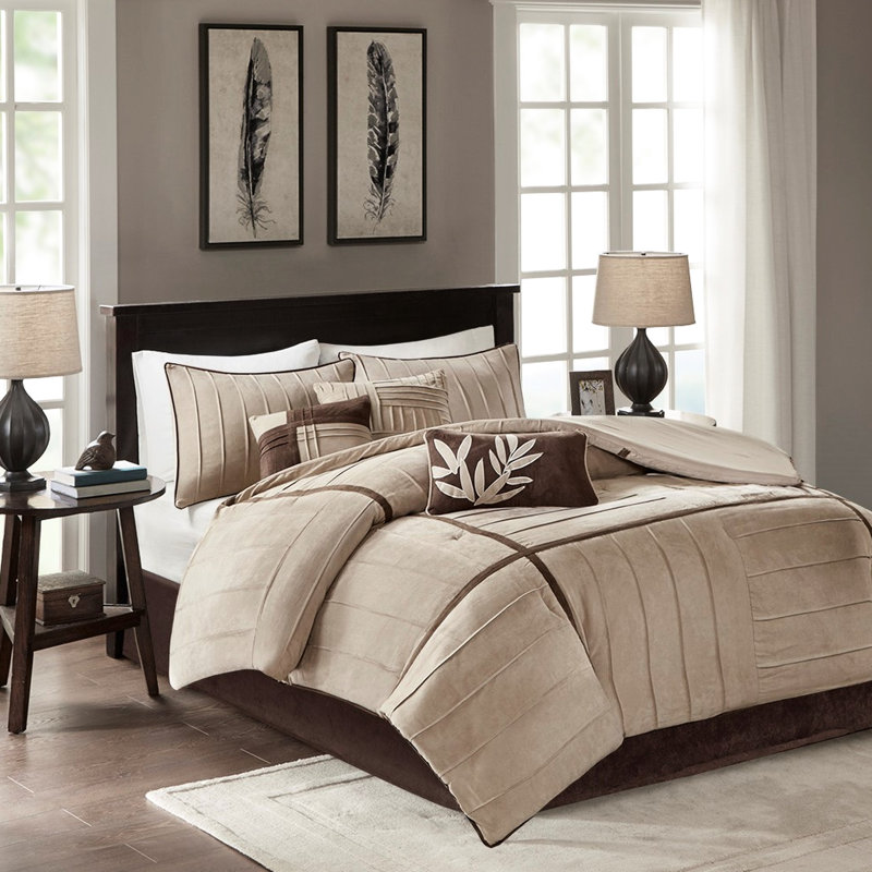 Ensemble de literie d'édredon beige - 8 oz / Yd2, 7 pièces de lit double, simili suède, Beige