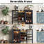 Mini support d'armoire de réfrigérateur, armoire de bar à café avec mini espace réfrigérateur, support de bar avec support à vin et porte-verre et cadre réversible, support de four à micro-ondes pour la cuisine à domicile, brun rustique