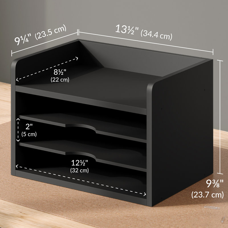 Logan 4-Tier Open-Top Paper, Mail And File Organizer, Black