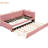 Pink Linen Fabric Upholstered Daybed With Twin Size Trundle, No Box Spring Needed Bed Frame
