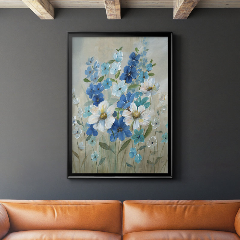 Toile encadrée de qualité supérieure Blue Garden II - prête à être accrochée, H 36,5 po x l 26,5 po, Noir