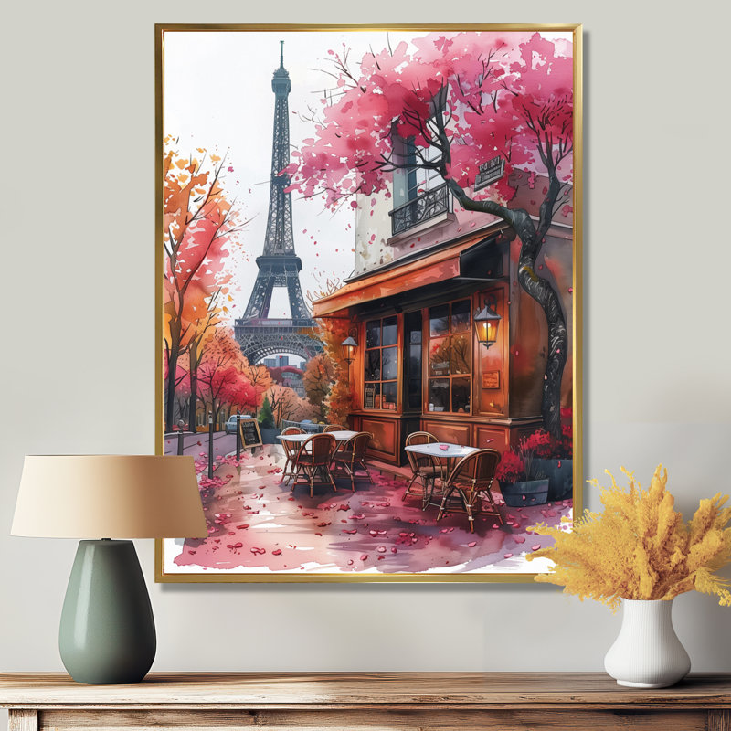 Impression de fleurs printanières au café de Paris II - City Paris, Cadre flottant brun, H 40 po x l 30 po