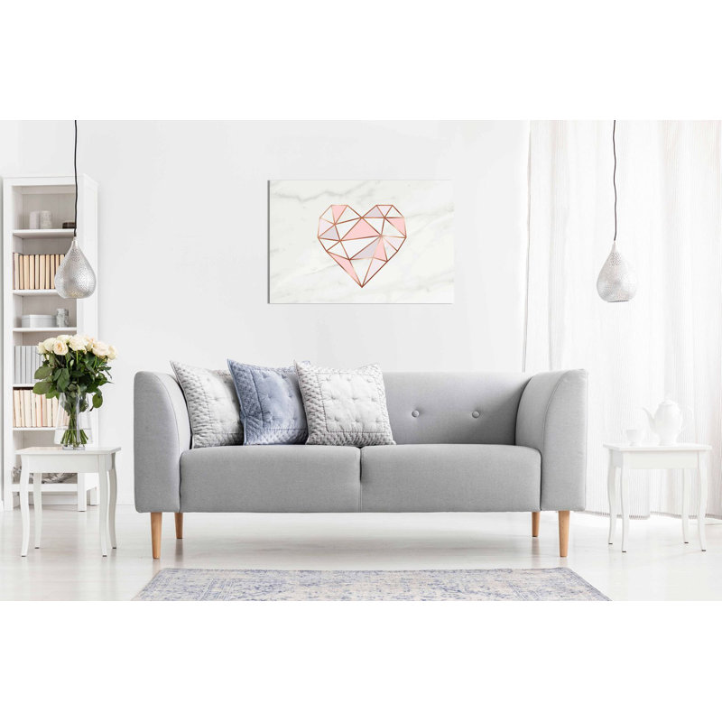 Geometric Pink Heart - Wrapped Canvas Print, 61cm H x 91cm W