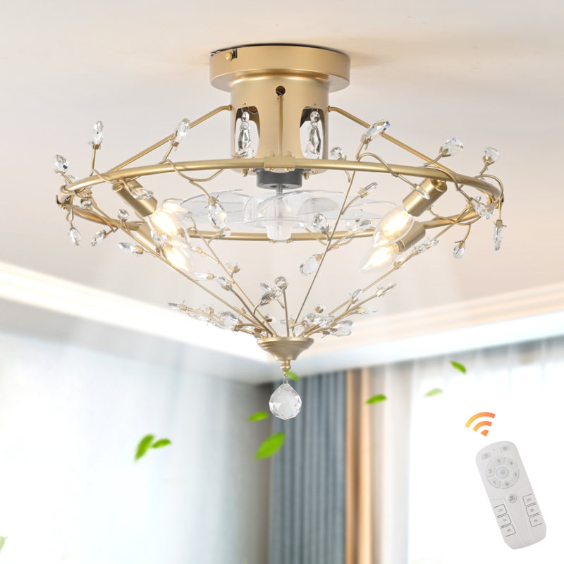 Ventilateur de plafond en cristal réversible de 23,62 po avec ensemble d'éclairage et télécommande
