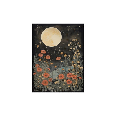 Lune noire et fleur, thème de sorcière céleste, art mural non encadré, 16 x 20