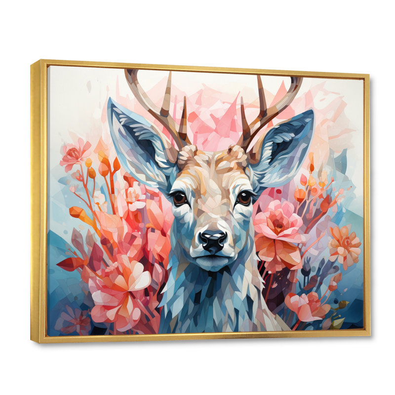 Cerf gracieux faon géométrique I - impression, H 12 po x l 20 po x P 1 po, Cadre flottant doré