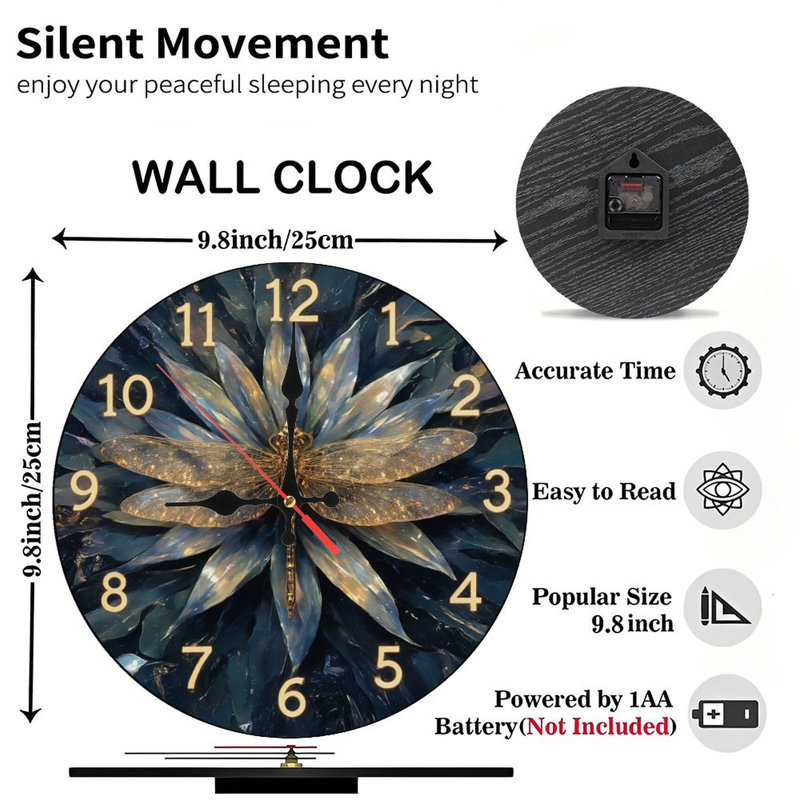 Horloge avec libellule dorée