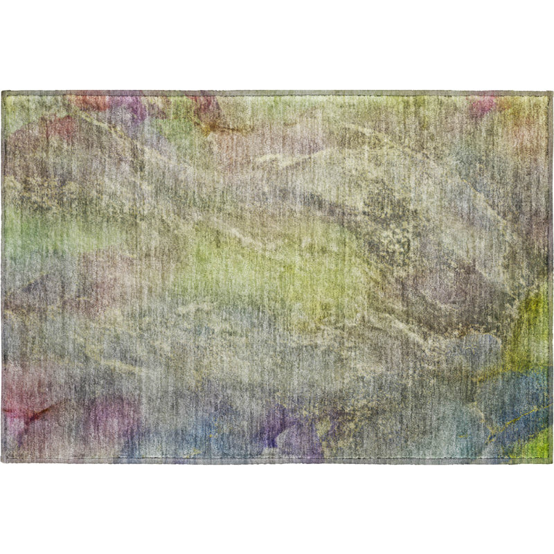 Premium Machine Washable Mayfield AMF2307 Abstract Rug, Green, 2'6" x 3'10"