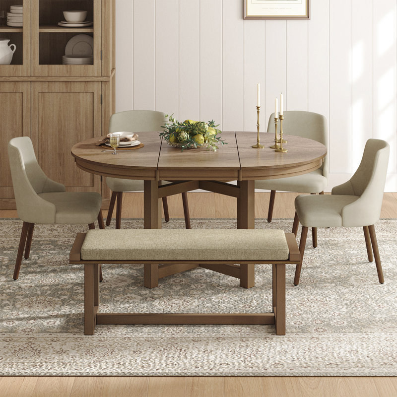  Caselli Modern 6-Piece Versatile Solid Wood Frame Dining Sets, Beige
