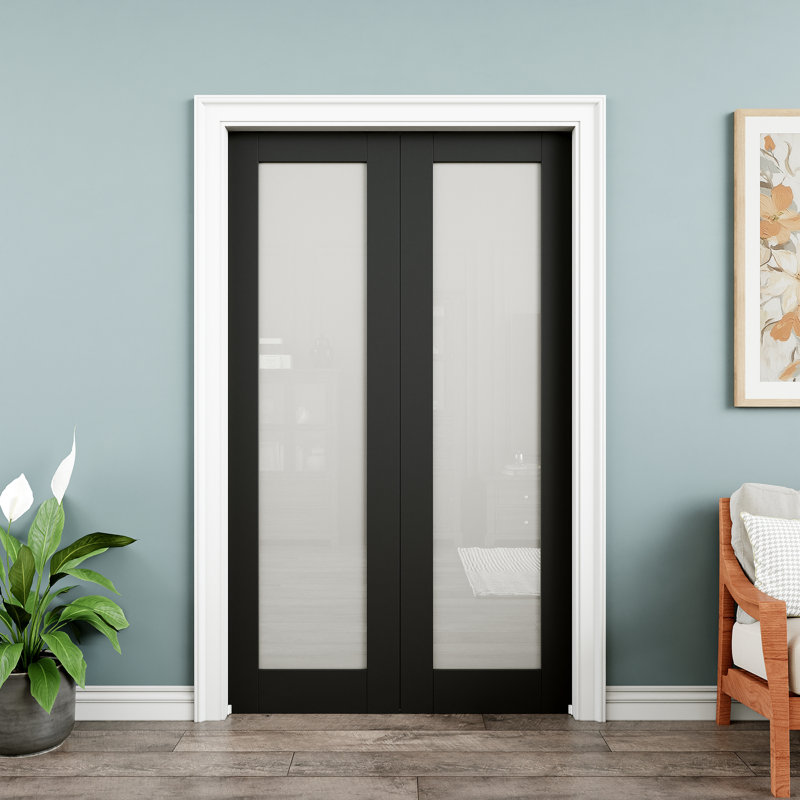 Black 1-Lite Frosted Glass Solid Core Sliding Interior Pocket Door, 24" x 80"
