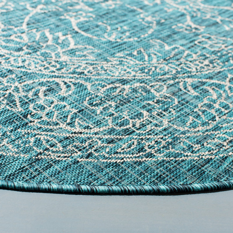 Tapis d'intérieur / extérieur à motif floral Cherene, Rond 9 pi