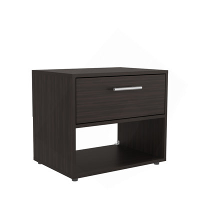 Alpine 18" High One Drawer Nightstand With One Shelf, Side Table, End Table For Bedroom, Living Room Dark Walnut