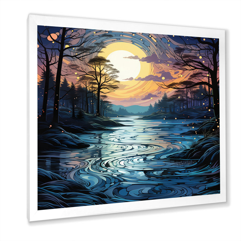 Lac au crépuscule III - reproduction, H 16 po x l 16 po x P 1 po, Cadre photo blanc
