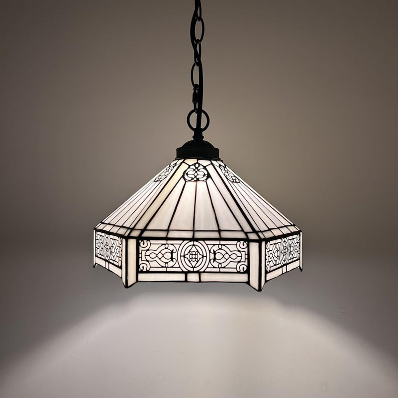 Kleist Tiffany Pendant Lighting White Hexagon Stained Glass LED Bulb Included 12”W*12”D*60”H