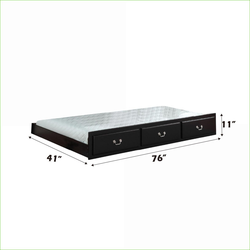 Lit gigogne simple, espace supplémentaire pour les chambres d'amis et les chambres d'enfants, finition noire transitionnelle | Noir | Bois synthétique