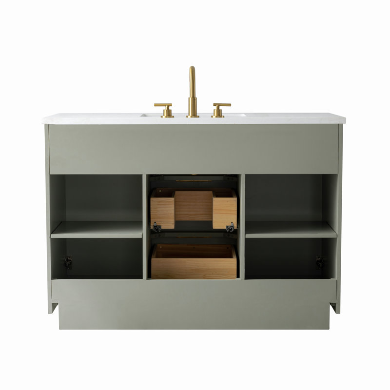 Meuble-lavabo simple 48 po Aderyn, Sauge clair / bronze brossé