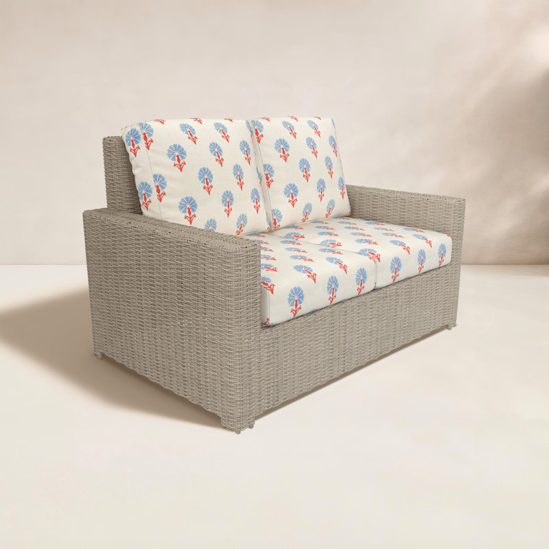 Henri Outdoor Loveseat With Sunbrella Cushions, Mira BlueBell