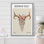 Sud-ouest, aquarelle, floral, crâne de cerf, nature, animaux, Mid-Century, décor moderne, coloré, calme
