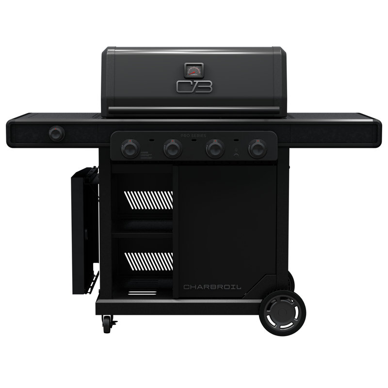 Barbecue au propane à 4 brûleurs, plaque chauffante et charbon de bois avec brûleur latéral Charbroil Pro Series