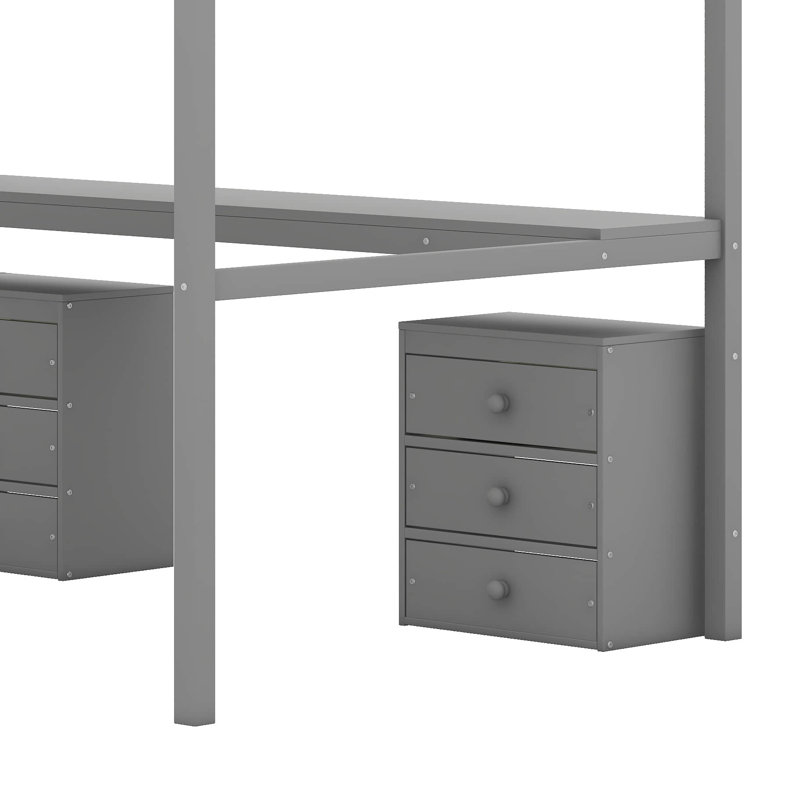  Lit mezzanine avec deux commodes, bureau et bande lumineuse, Double, gris