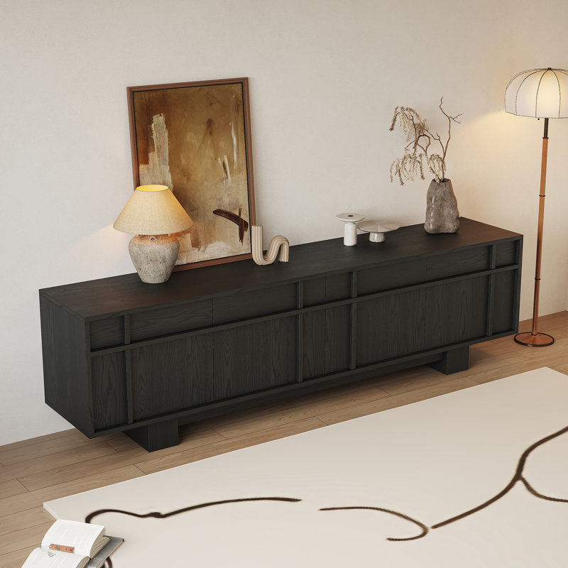 71'' Mid-Century Modern Tv Stand with 4 Drawers & 4 Cabinet Doors, Media Console For Living Room And Office, Black